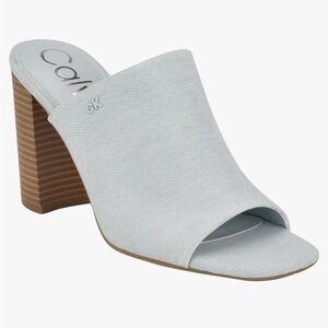 Calvin Klein Jotie Stacked Heel Mule Sandal Denim Blue Size 8.5 New NWOT